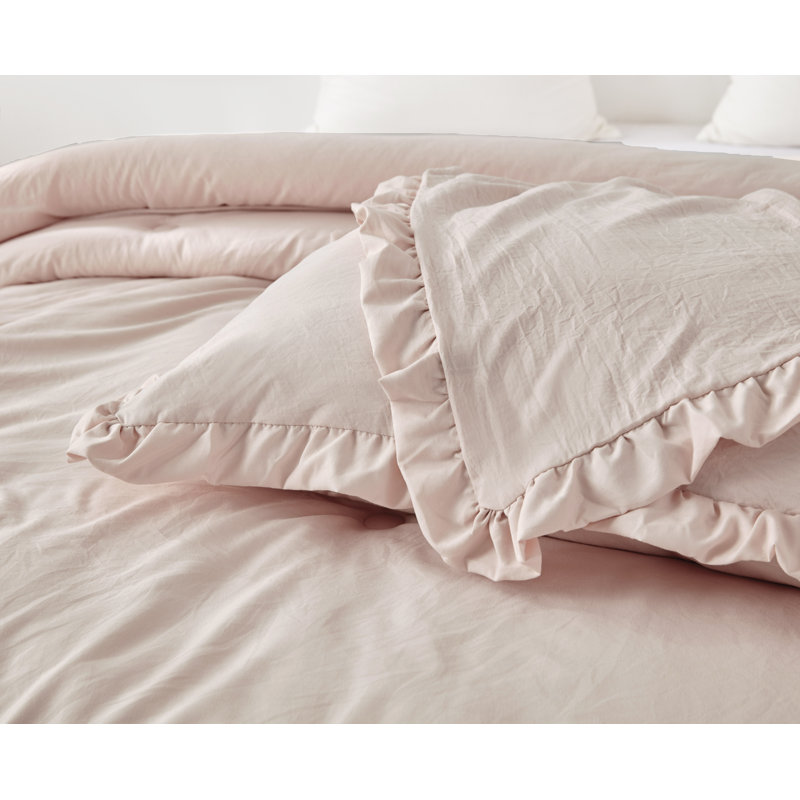 Blush Oversized Queen Microfiber Comforter Set with Ruffled Trim