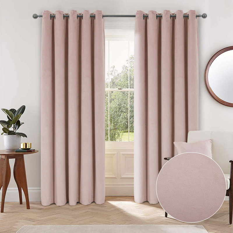 Meghann Eyelet Room Darkening Thermal Curtains, Pink, 165 W x 183 D cm
