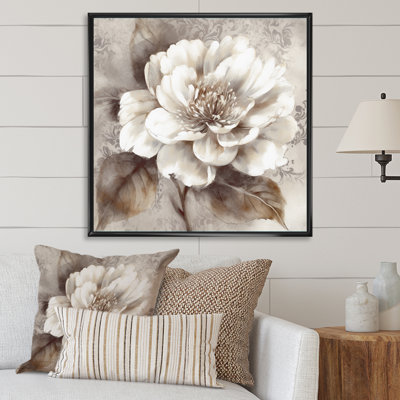 Grey Peonies On Branch III - Peonies Canvas Wall Art