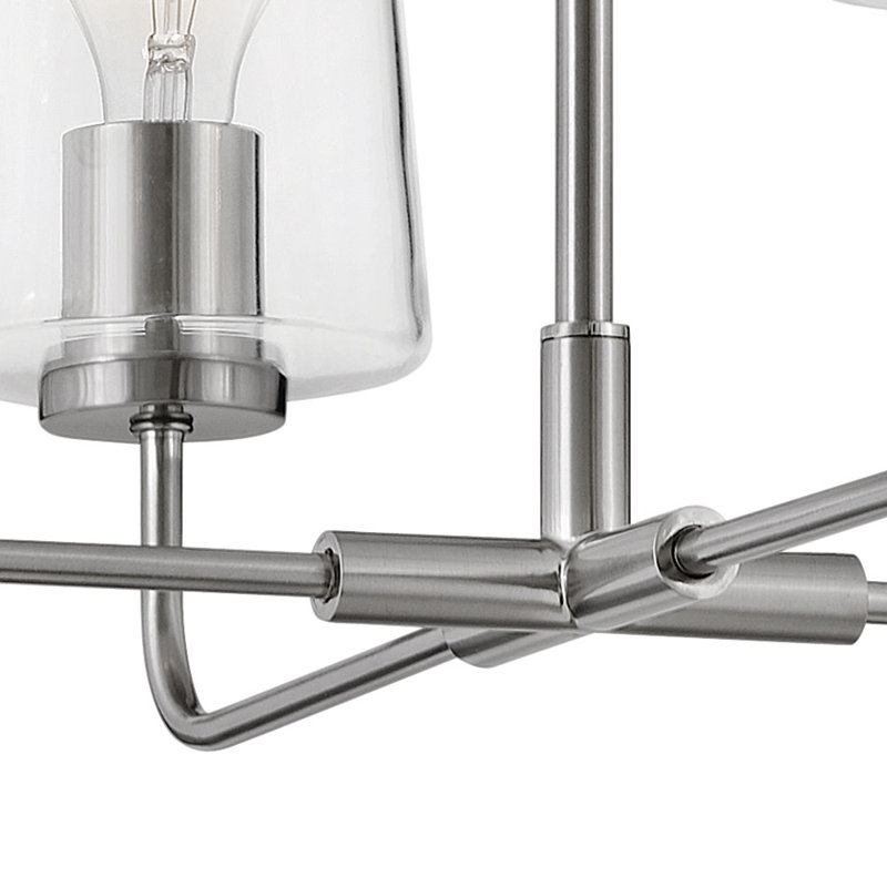 4-Light Single Tier Chandelier with Clear Tapered Glass Shades, Brushed Nickel