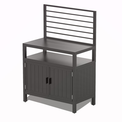 Îlot de cuisine extérieur avec rangement, îlot de rangement en aluminium avec fixation murale, armoire de rangement pour barbecue autoportante avec housse de protection pour barbecue, terrasse, patio, cour arrière