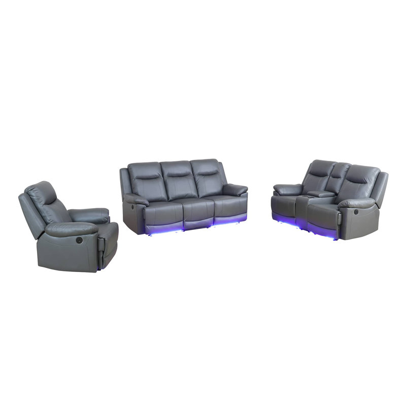  Ensemble de salon inclinable électrique en cuir 3 pièces Iszak
