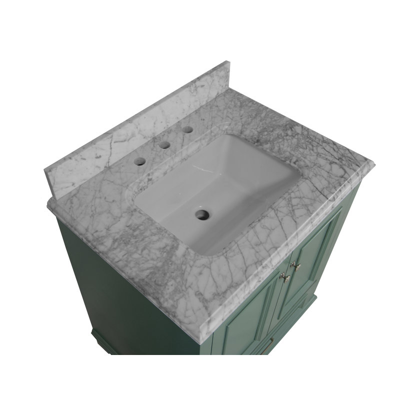 Loughlam 30'' Single Bathroom Vanity with Top, Carrara Marble, Sage Green