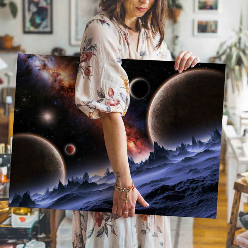Toile dans un tableau cosmique à couper le souffle, une vaste étendue d'art mural se déploie, mettant en valeur un tableau vibrant de couleurs et d'art mural sur toile complexe