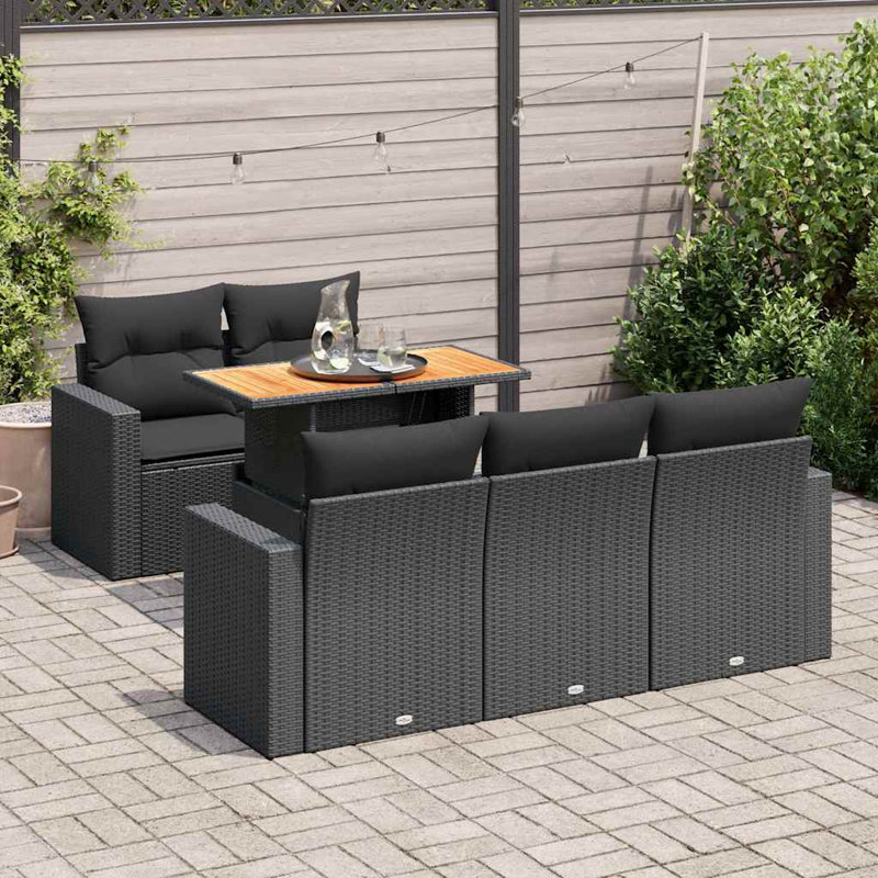  Ensemble de canapé de jardin modulaire en rotin PE noir 6 pièces