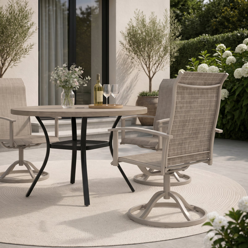 Ensemble repas pour 4 personnes avec chaises pivotantes 360 °, Bois brossé gris / coquille de sable