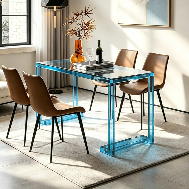 Modern minimalist rectangular glass table, 29.92" H x 47.24" W x 23.62" D