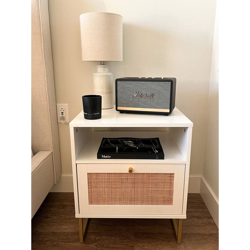 Table de bout avec rangement Clester, Blanc / or