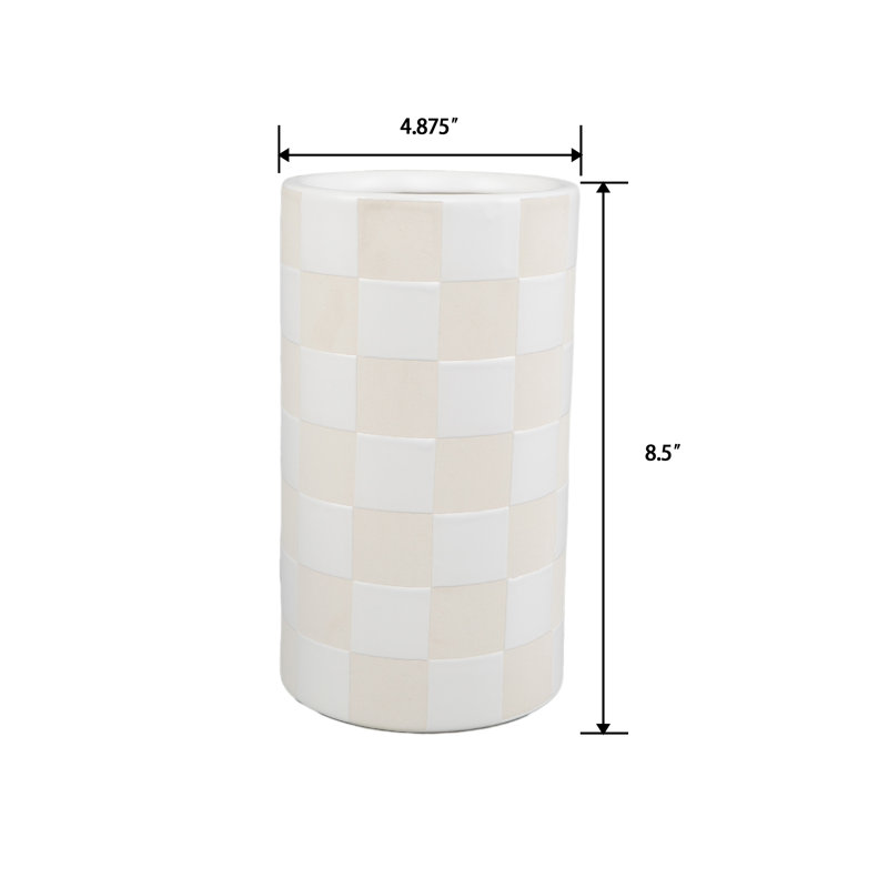 Vase en céramique beige 8,5 "4,875 x 4,875 x 8,5 po