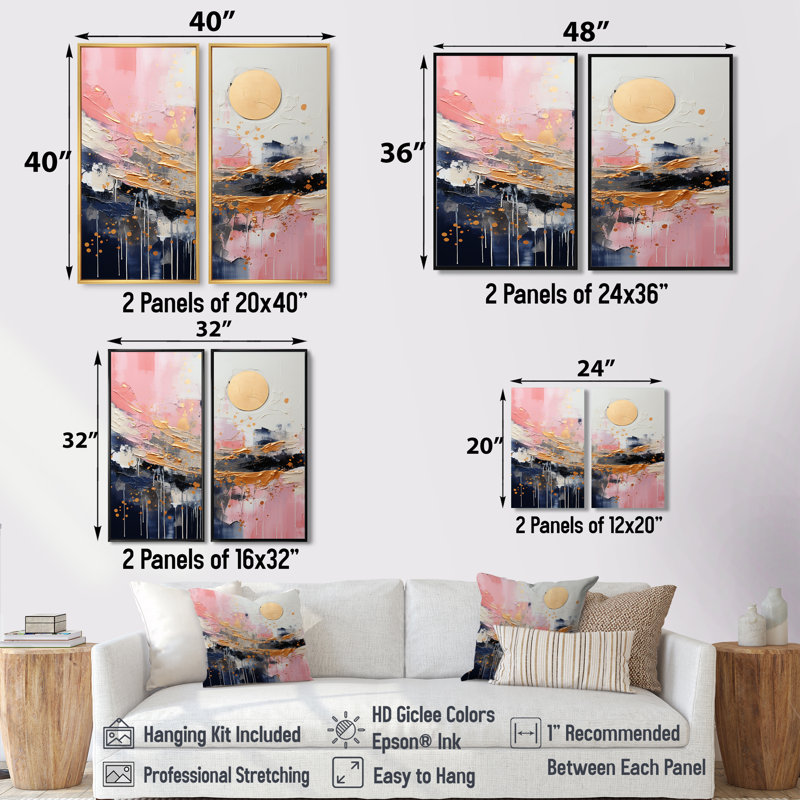 Or et rose liquide moderne formes III - décoration murale moderne or, H 32 po x l 32 po, Impression encadrée flottante