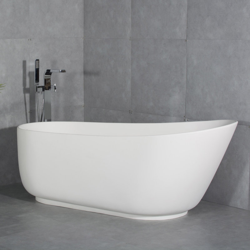 67-Inch Solid Surface Soaking Bathtub With Overflow For Bathroom