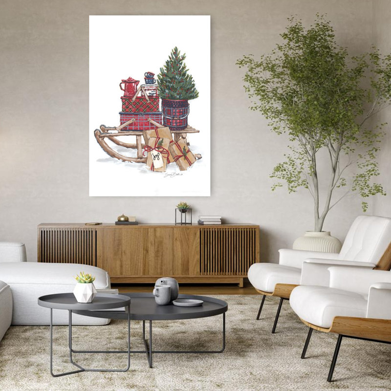 «Old Time Christmas Tradition I», arbre de Noël abstrait rétro, art de paysage d'hiver, H 48 po x l 32 po