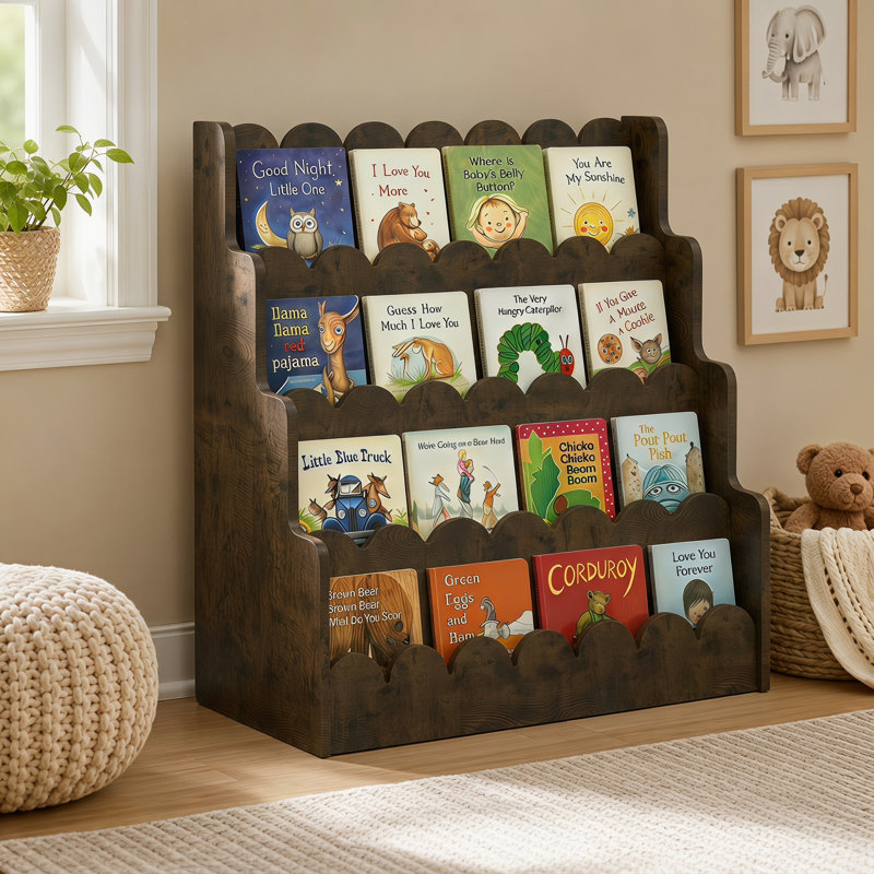 Johnson Wavy Wooden Front Facing Bookshelf, Russrt