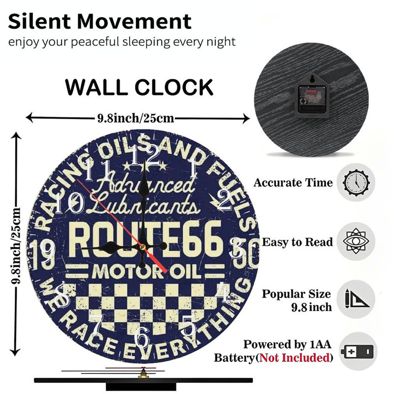 Horloge murale en bois 10 po, mouvement silencieux, à piles (piles AA non incluses), décor artistique, parfait pour les décorations