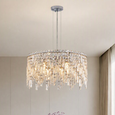 24" 9-Light Chrome K9 Crystal Chandelier, Modern Raindrop Round Pendant Light