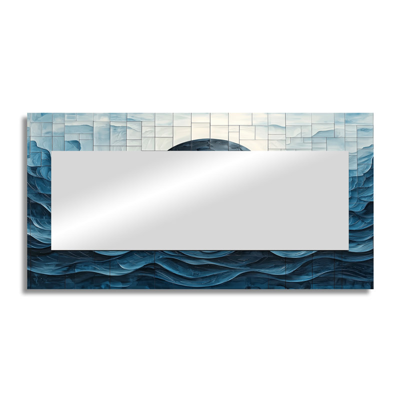 Eclipse Moon On Coastal Reflection II - Fantasy Accent Wall Mirror - Printed On Metal, 28" x 55"