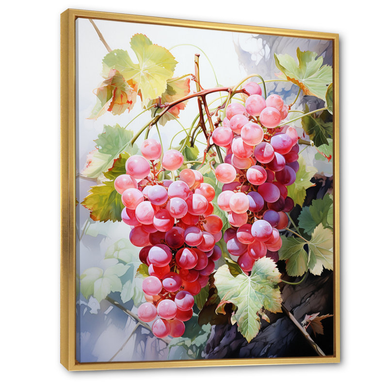 Raisins roses - Impression sur toile, H 32 po x l 24 po x P 1 po, Cadre flottant doré