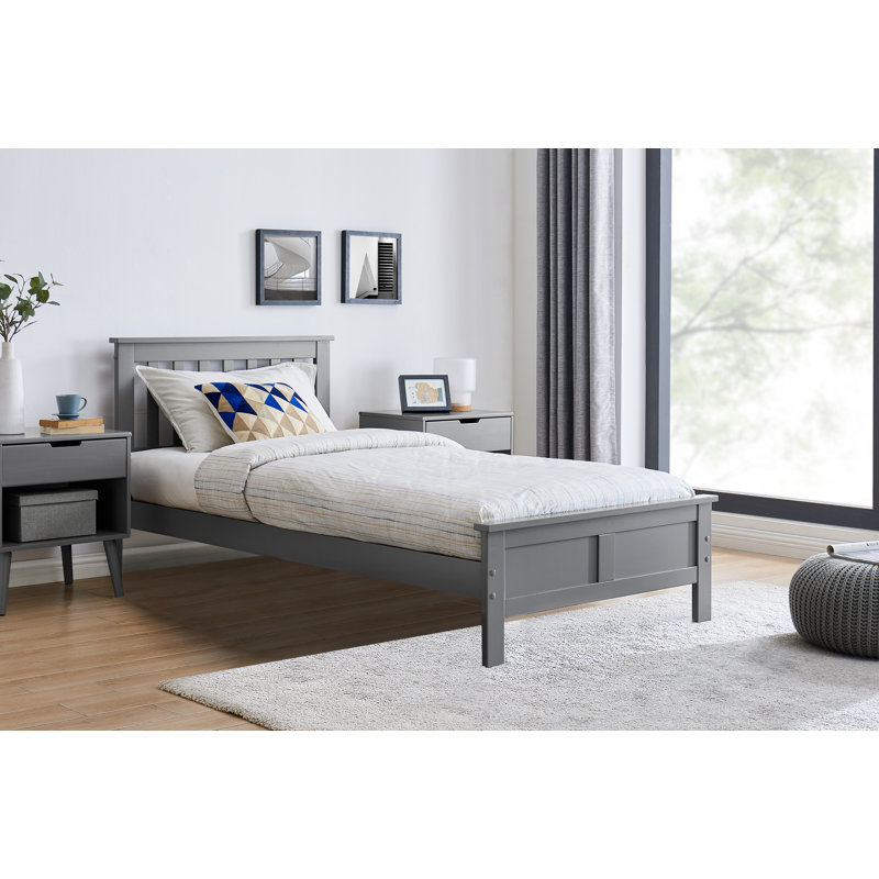 Codman Solid Wood Painted Bed Frame - Modern Farmhouse Style, Grey, Single (3')