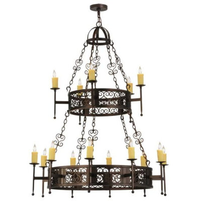 Lustre en roue de chariot à 15 lumières de style bougie Toscano