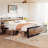 Bed Frame, Industrial Platform Bed With Headboard Footboard, Metal And Wooden Bed Frame, Heavy Duty Steel Slats Support, No Box Spring Needed Non-Slip Noise Free, Rustic Brown-2043603014