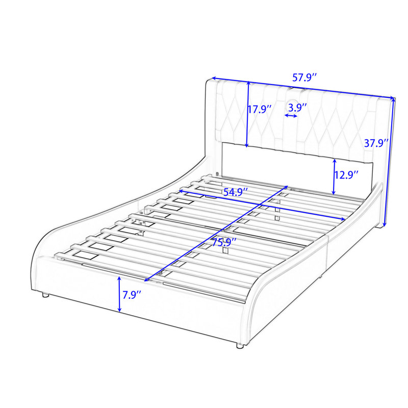 Upholstered Platform Bed with Built-in Bluetooth Speakers and RGB LED Light, Black, Full