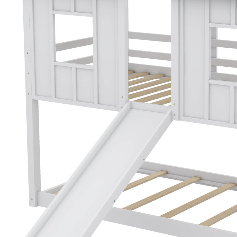 Twin-Over-Twin Bunk Bed In House Style With Slide And Window Features