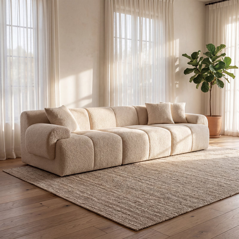 Canapé compressif surdimensionné 3 places de 259 cm de large, canapé nuage modulaire en chenille avec accoudoirs arrondis, canapé d'appoint moderne pour salon, beige