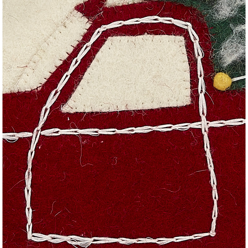 Coussin de Noël en laine feutrée à la main - Camion sur crème - 20 po, Housse de coussin seulement - sans coussin