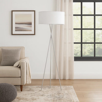 Lampe sur pied Treo, trépied, abat-jour tambour en tissu, 62 po
