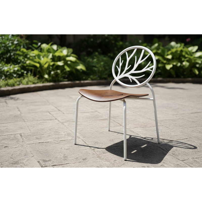 Chaise de salle à manger sans accoudoirs Tak - Chaise moderne en acier et bois avec dossier circulaire pour salle à manger et café, ensemble de 2