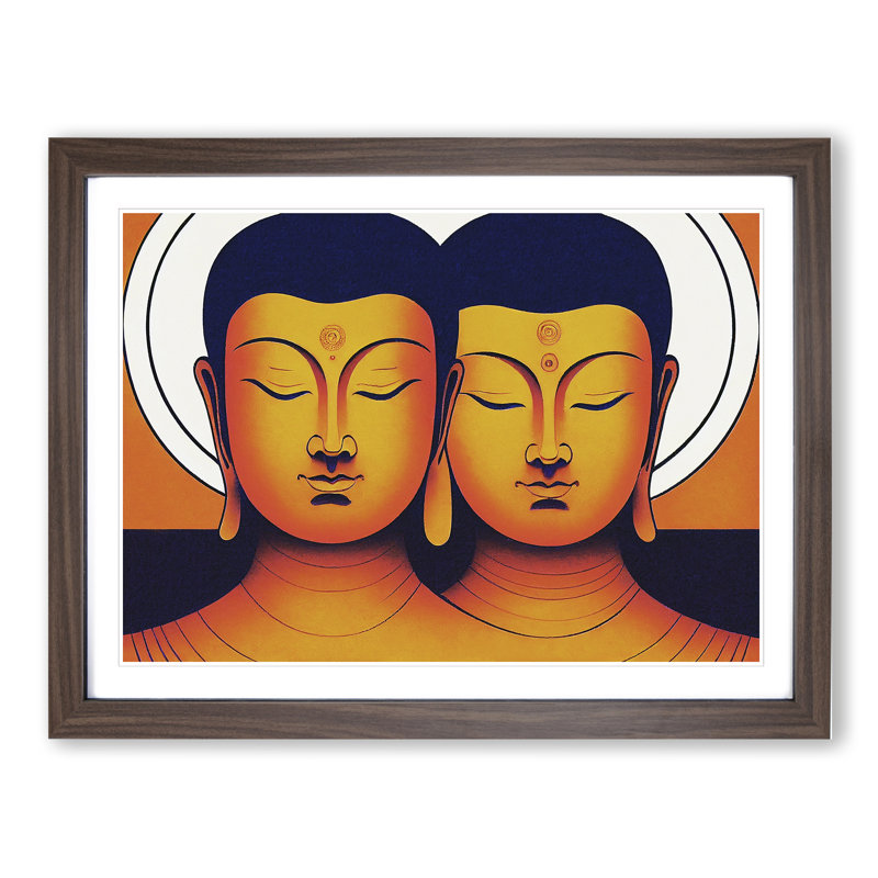 Two Buddha - Framed Print, 46cm H x 64cm W x 2cm D, Walnut  Framed