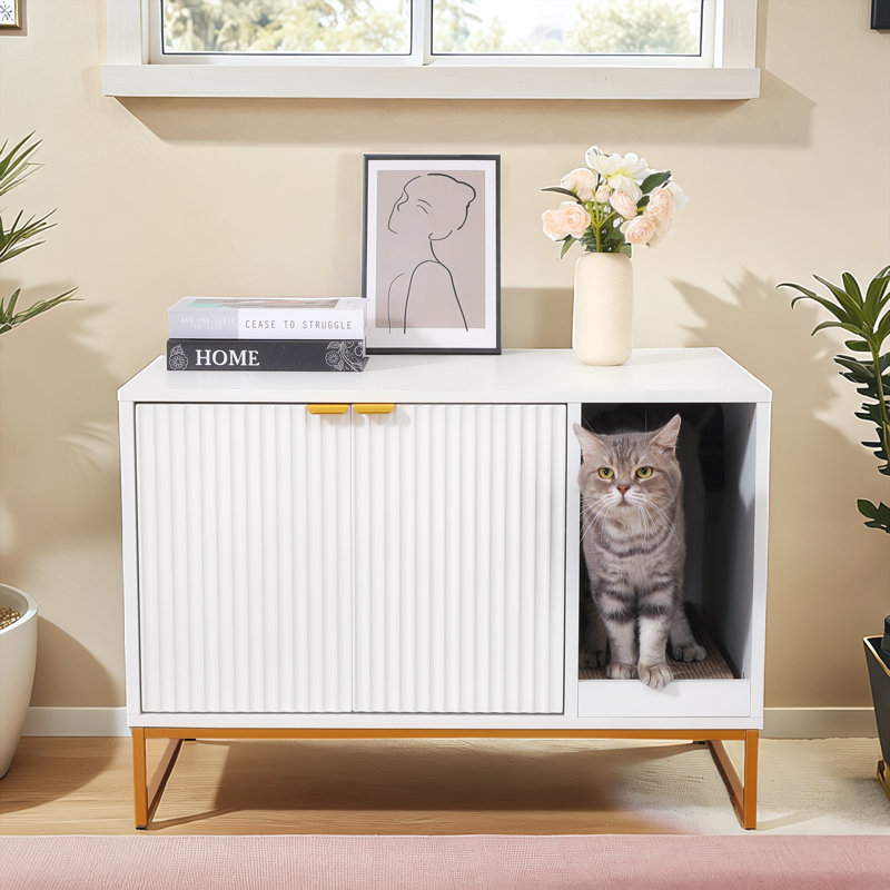 Enceinte de litière pour chat 32 po blanche moderne, Blanc