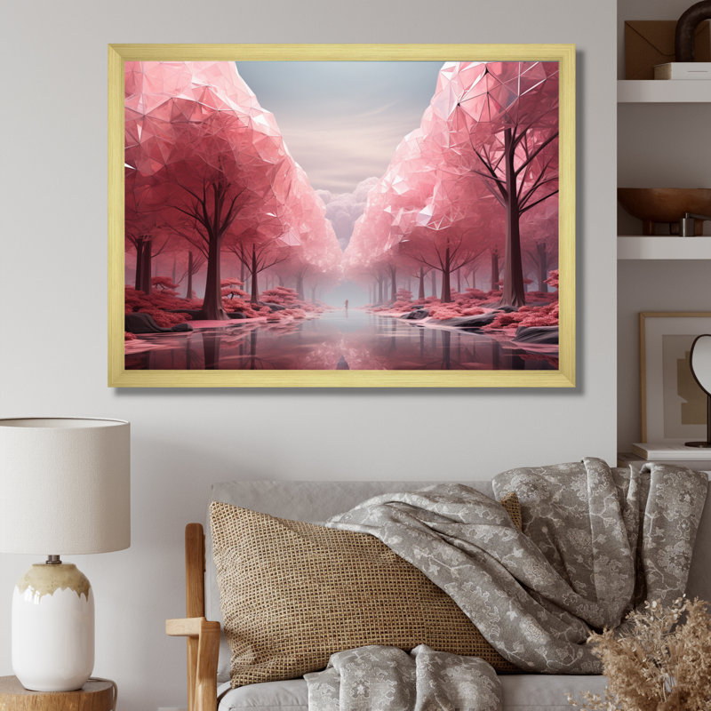 Marizza, forêt de bois rose - impression, Cadre doré simple, H 12 po x l 20 po x P 1 po