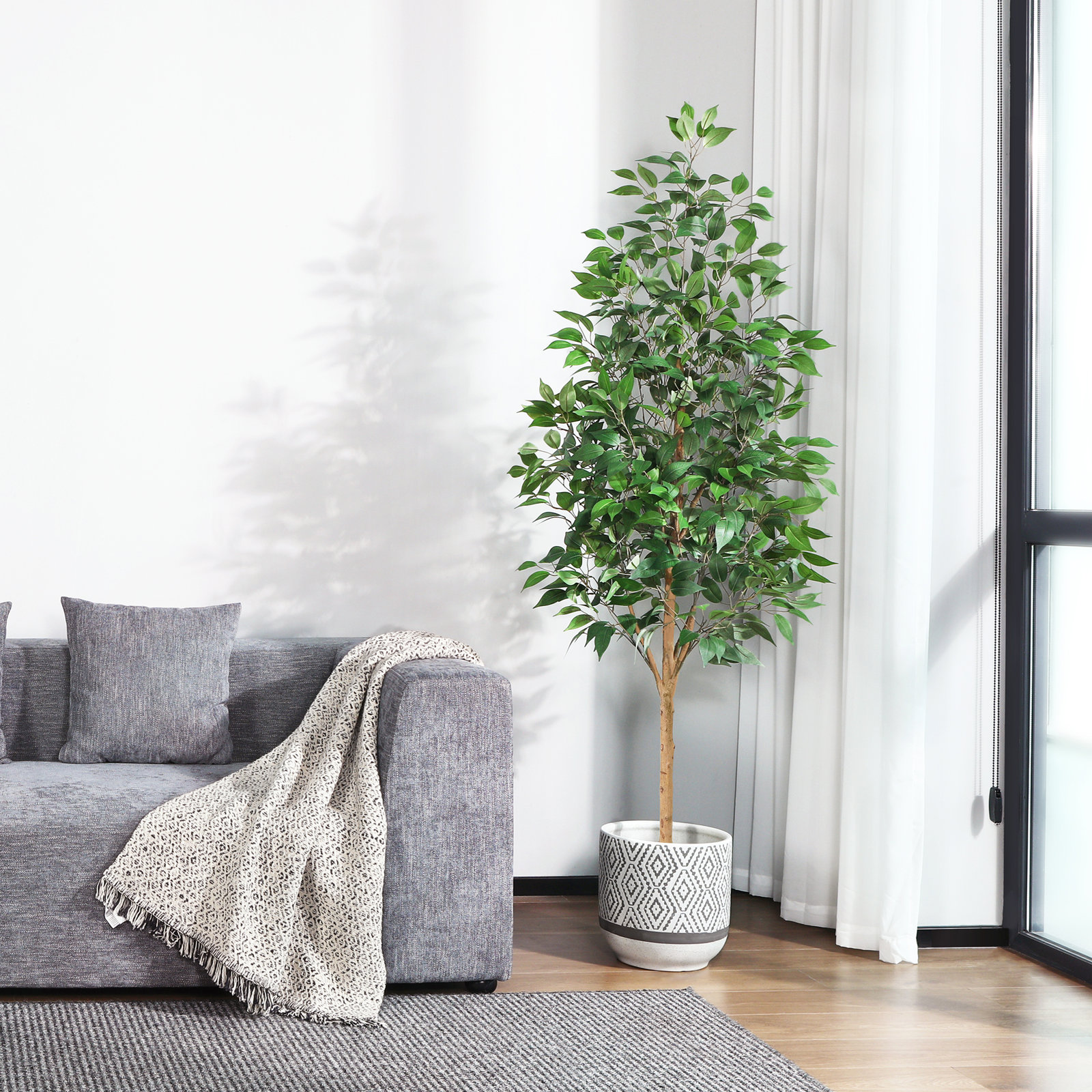 Adcock Ficus Tree in Pot, 70" H x 18" W x 18" D