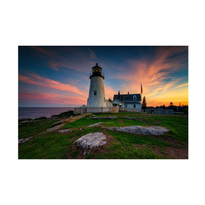 Wrapped Canvas Wall Art - Rick Berk 'May Evening at Pemaquid Point Lighthouse' Wall Art for Living Room, Bedroom, or Office Décor  - 30x47