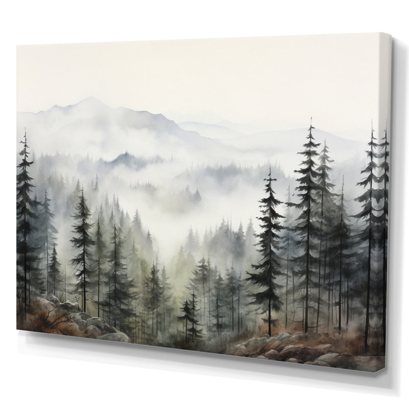 Pine Tree Misty Mountain II On Canvas Print, 34" H x 44" W x 1.5" D, Wrapped Canvas