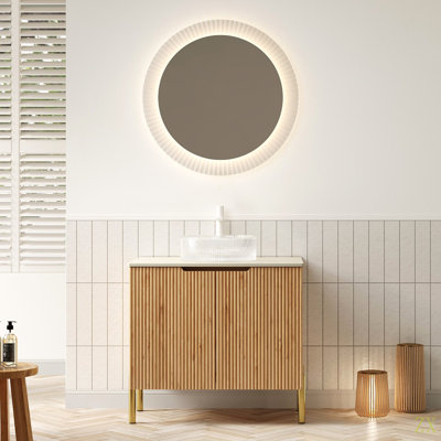 Ensemble de meuble-lavabo et de meuble-lavabo autoportant en contreplaqué avec 2 portes TURio