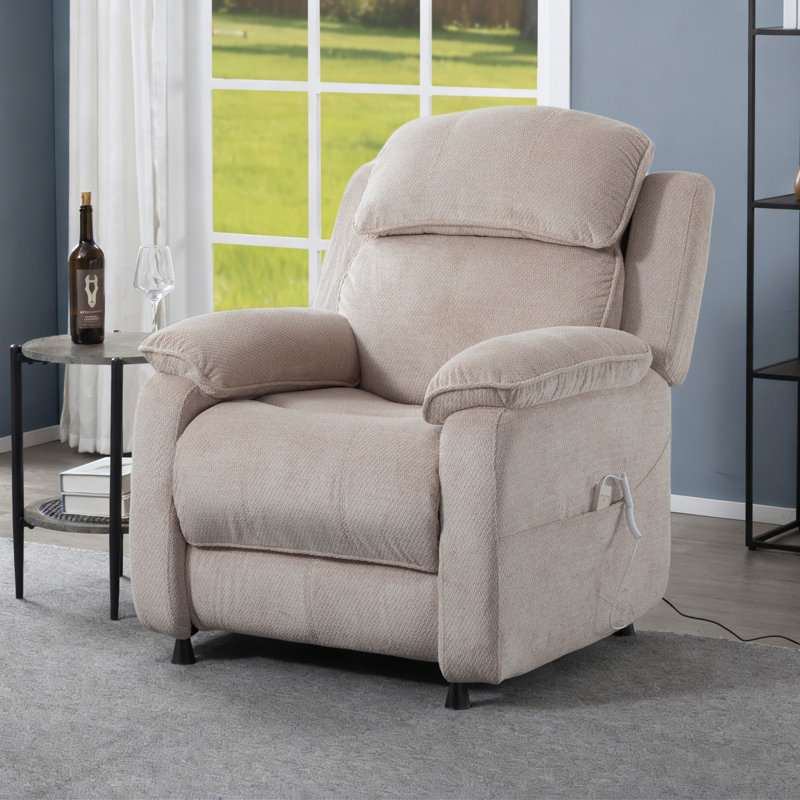 Fauteuil inclinable électrique kaki clair de 34,84 po, revêtement en chenille à cadre en bois massif, pour le bureau à domicile