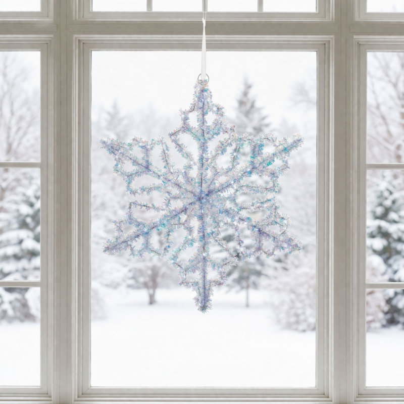 LED Hanging Tinsel Snowflake 31.5"H