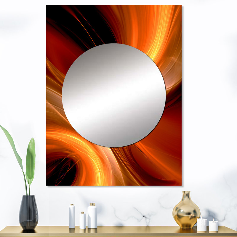Mabrouka Orange Abstract Warm Fractal Design II - Fractals Unique Wall Mirror, Modern Mirror, Printed Metal Art, 40" x 30"