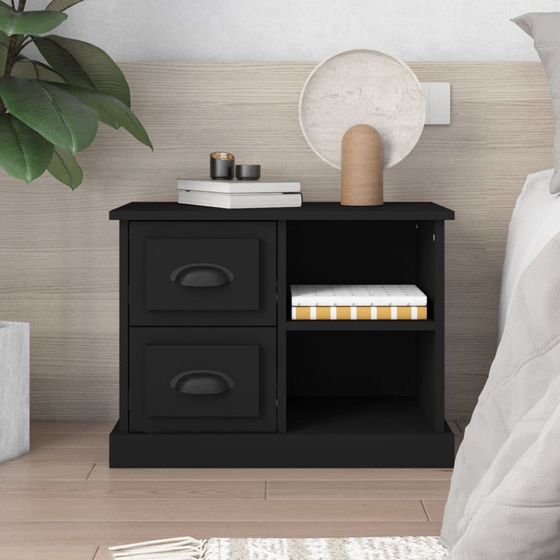 Lapriel 60cm W Solid Wood Bedside Table, Black