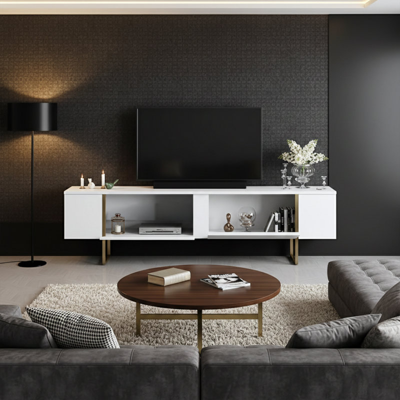 Sholom 70'' W Storage Credenza, White Gold