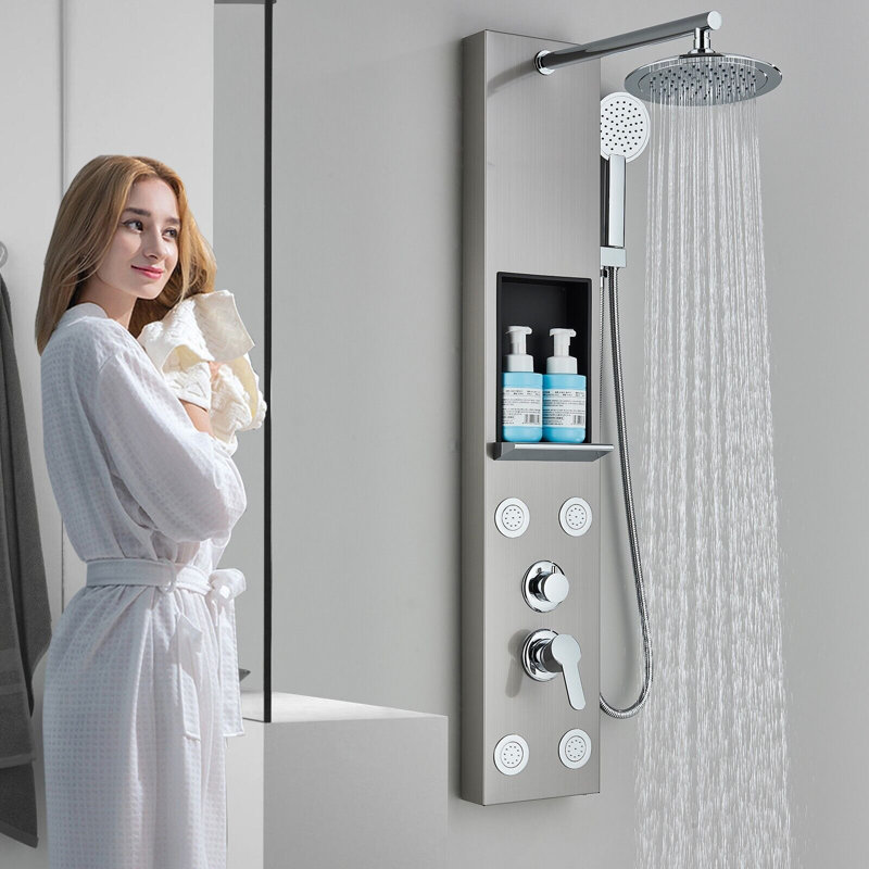 Stainless steel Shower Panel Column Tower Rainfall Massage Jets System Mixer Tap