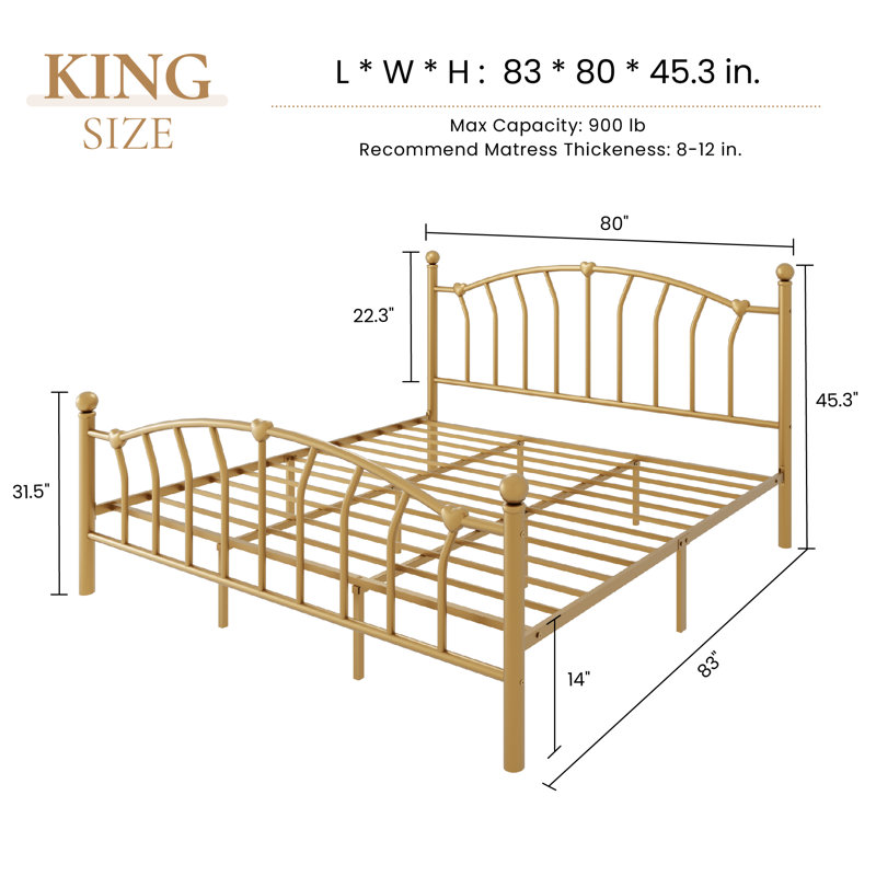 Metal Platform Bed Frame With Headboard And Footboard，Heart & Ball Finials，No Box Spring Needed,12.6" Under-Bed Storage，Easy Assembly