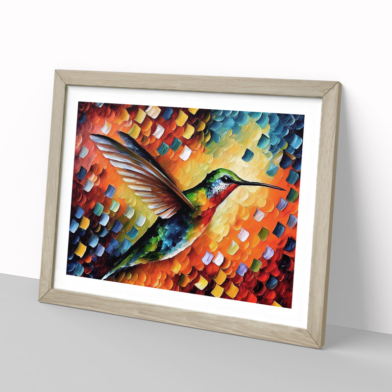 Hummingbird Vol.7 Abstract - Single Picture Frame Painting, 46cm H x 64cm W x 2cm D, Oak