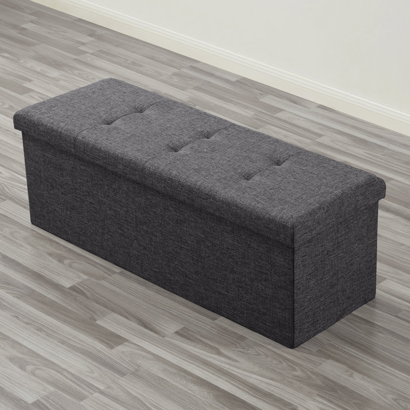 Torryn Linen Upholstered Storage Bench, Charcoal
