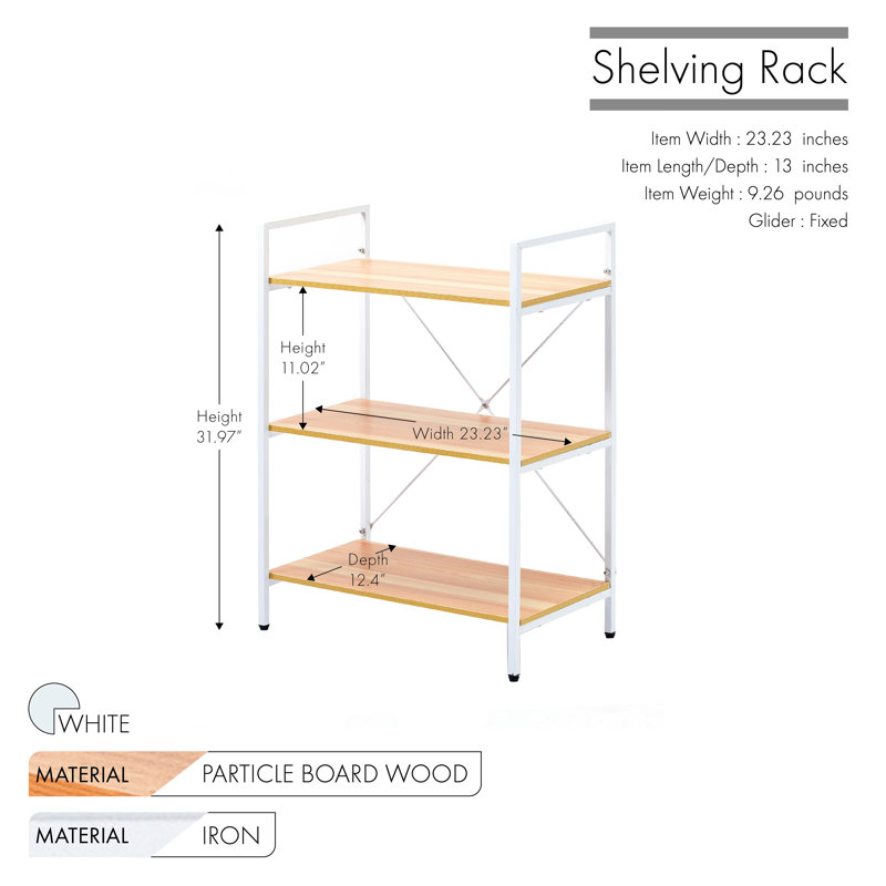 59cm W Metal Shelving Unit, White/Light Brown