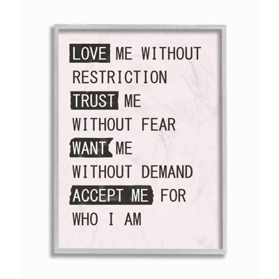«Love Trust Want Accept Me Inspirational Pink Type Design» par Design Fabrikken - impression d'art textuel