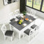 Ensemble de table et chaises de salle à manger en bois massif 7 pièces, table moderne de 58,5 pouces avec 6 chaises rembourrées (style X-Back) pour la cuisine, la salle à manger, deux tons gris et blanc-129873247