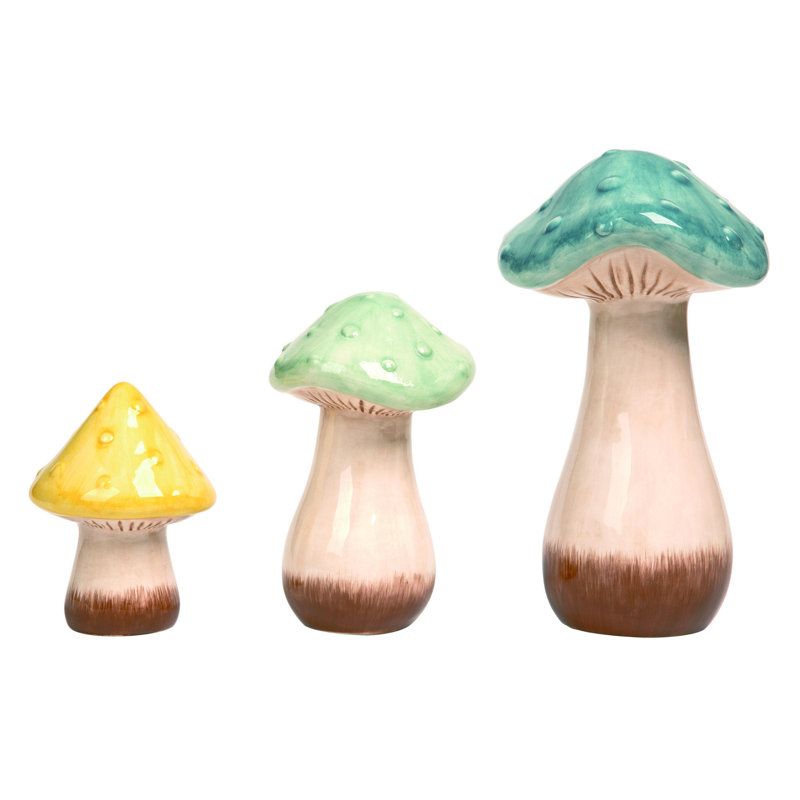 August Grove Ceramic 10 In. Textured Mushroom Decor Set Of 3